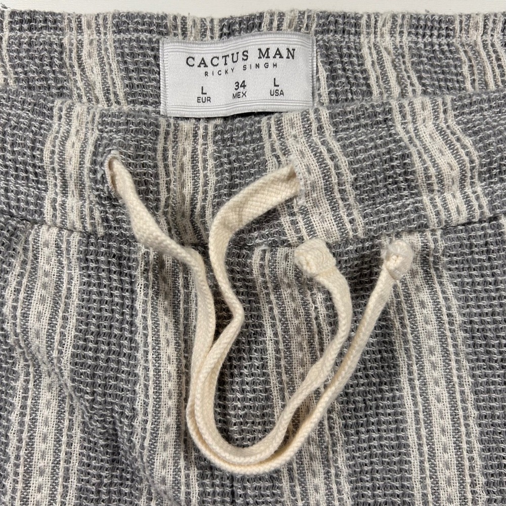 Cactus Man Ricky Singh Textured Drawstring Shorts Mens L Gray Cream Striped - Picture 2 of 11